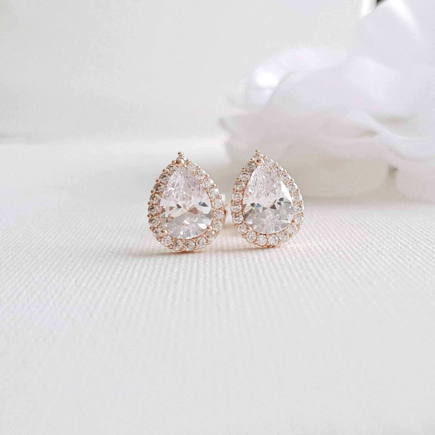 Teardrop Stud Earrings with Clip On-Emma - PoetryDesigns