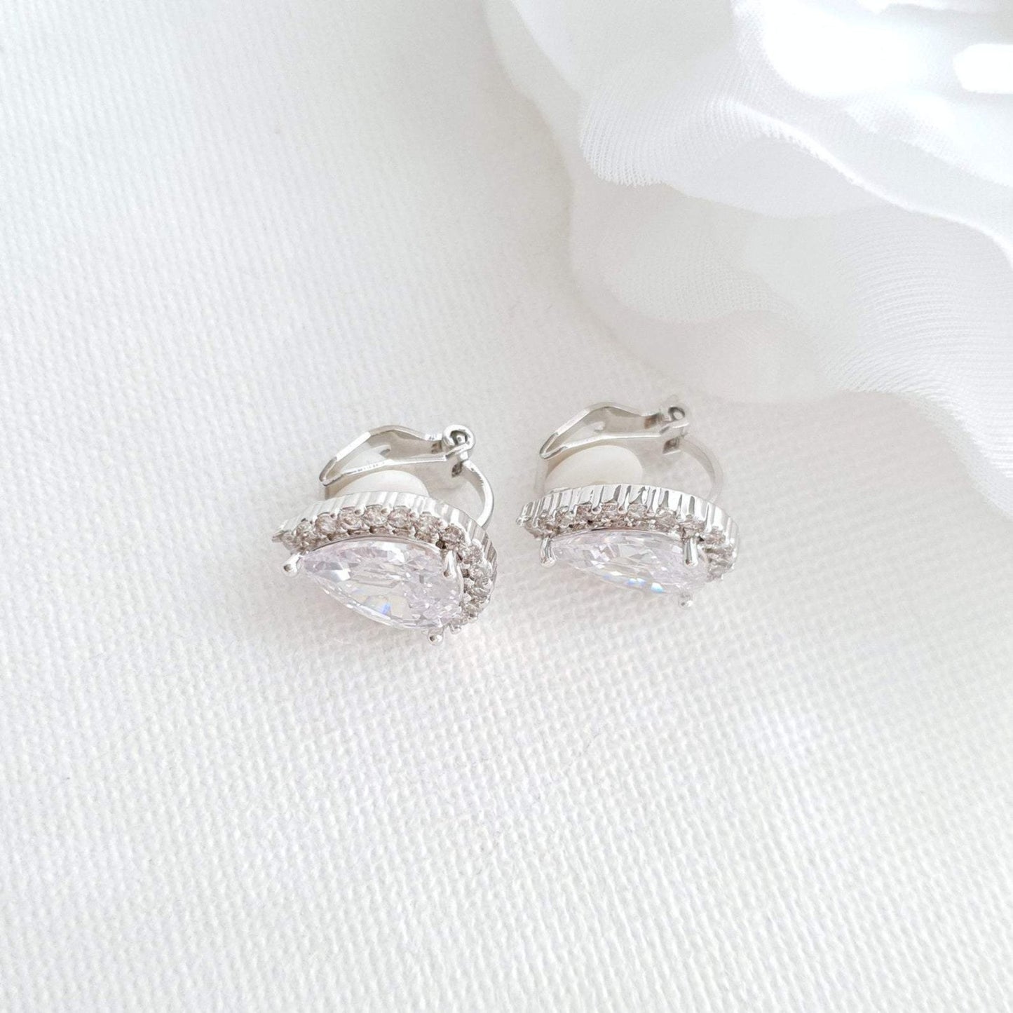 Teardrop Stud Earrings with Clip On-Emma - PoetryDesigns