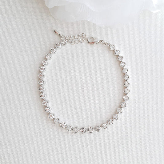 Minimal & Thin CZ Tennis Bracelet for Brides & Weddings- Lisa - PoetryDesigns