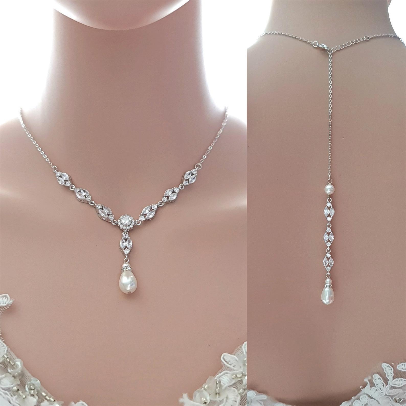 Rose Gold Back Jewelry Set with Necklace Bracelet Earrings for Weddings-Hayley - PoetryDesigns