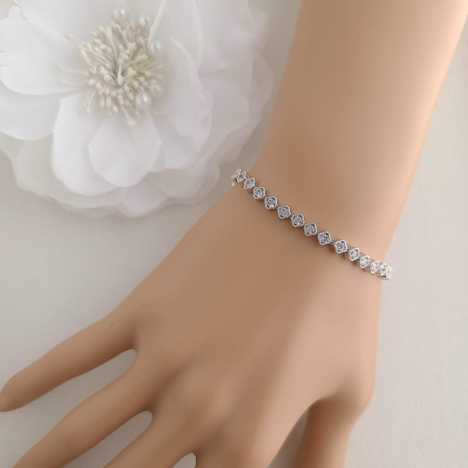 Minimal & Thin CZ Tennis Bracelet for Brides & Weddings- Lisa - PoetryDesigns