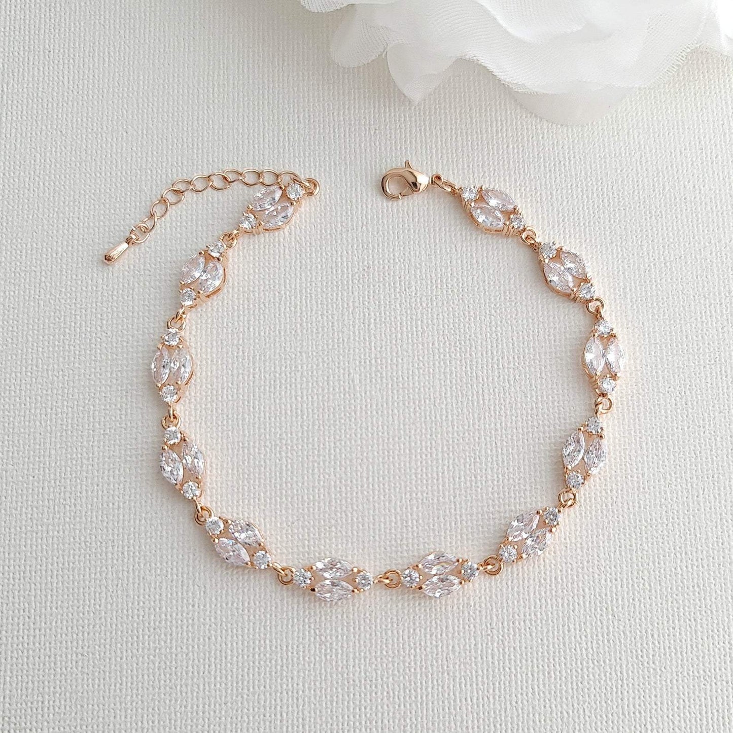 Rose Gold Back Jewelry Set with Necklace Bracelet Earrings for Weddings-Hayley - PoetryDesigns