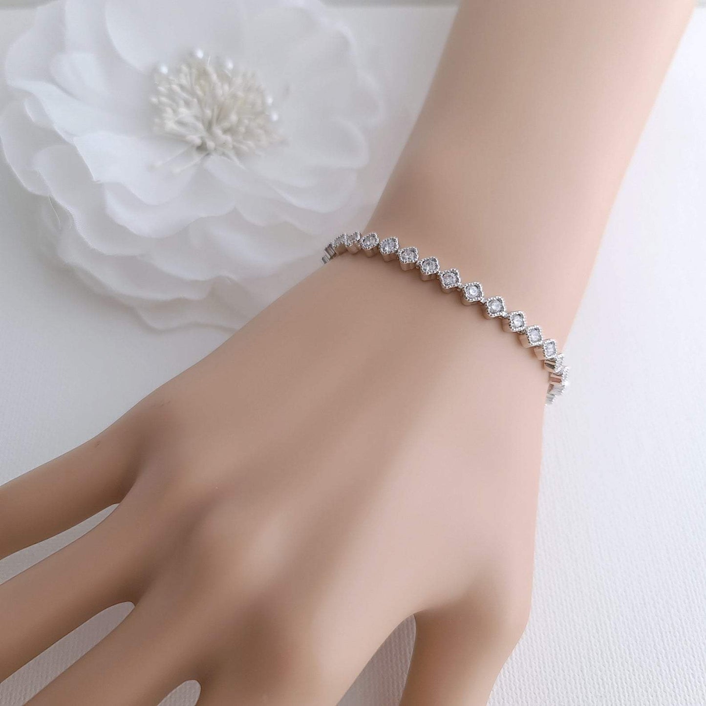 Minimal & Thin CZ Tennis Bracelet for Brides & Weddings- Lisa - PoetryDesigns