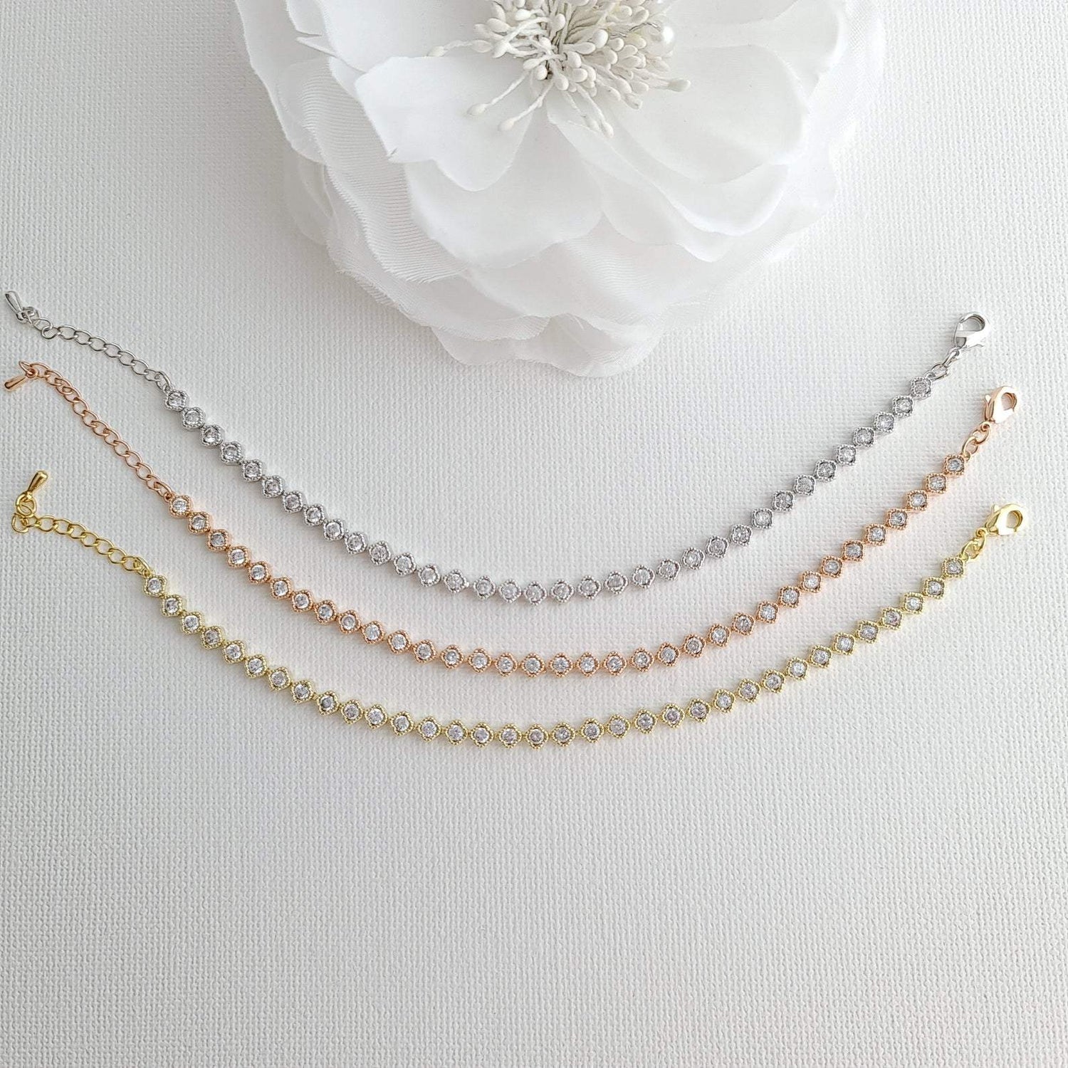 Wedding Tennis Bracelet in Rose Gold & CZ - Lisa - PoetryDesigns