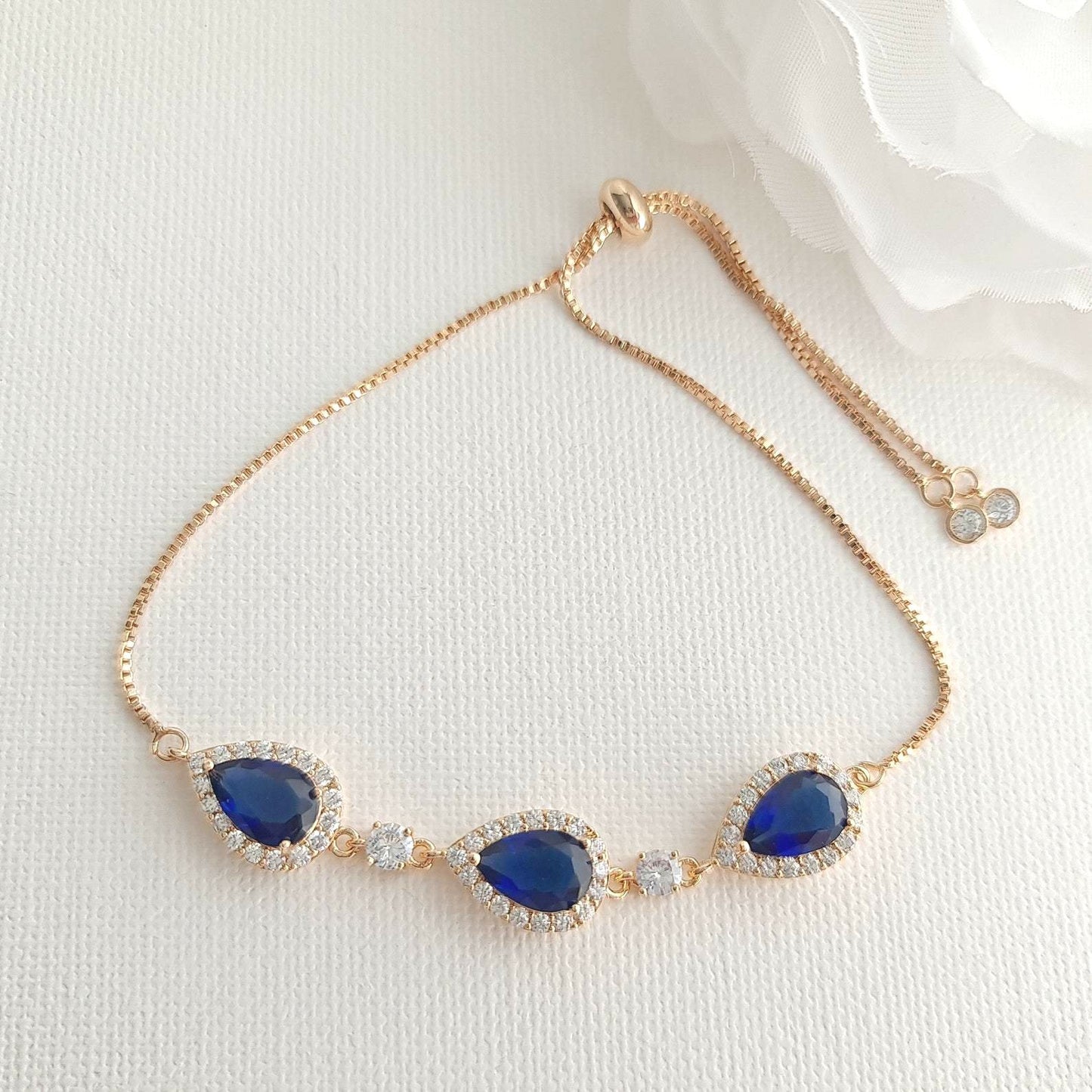 Simple Blue Bracelet in Gold for Weddings-Aoi - PoetryDesigns