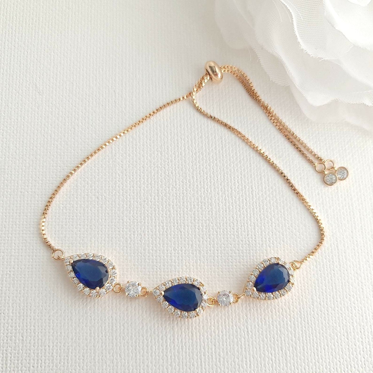 Bracelet in Sapphire Blue & Rose Gold for Bride & Bridesmaids-Aoi - PoetryDesigns