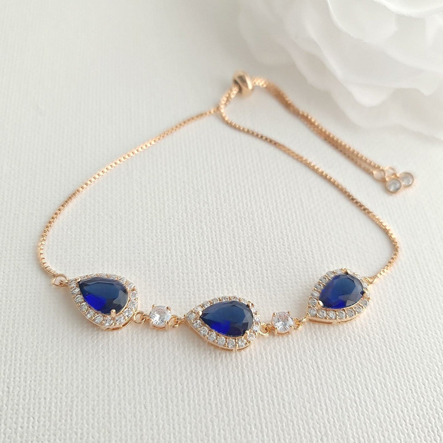 Simple Blue Bracelet in Gold for Weddings-Aoi - PoetryDesigns