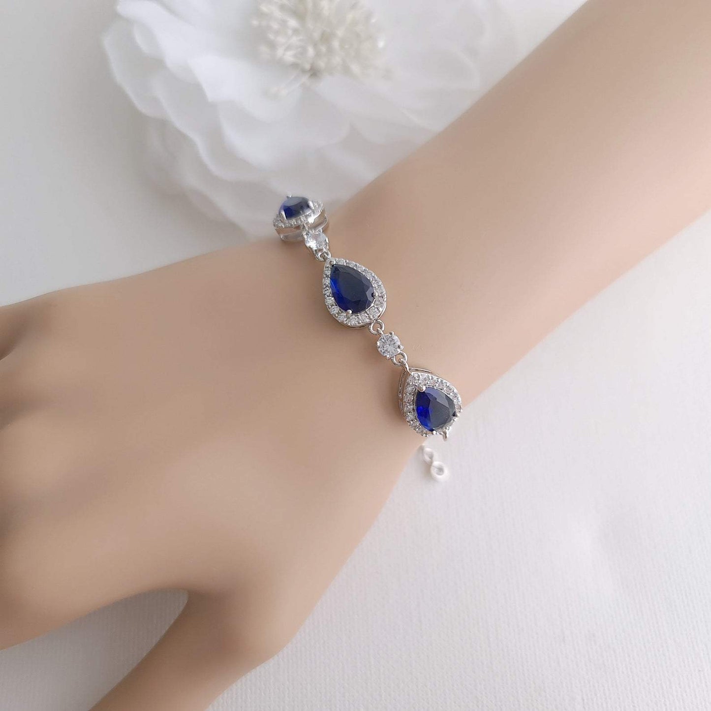 Bracelet in Sapphire Blue & Rose Gold for Bride & Bridesmaids-Aoi - PoetryDesigns