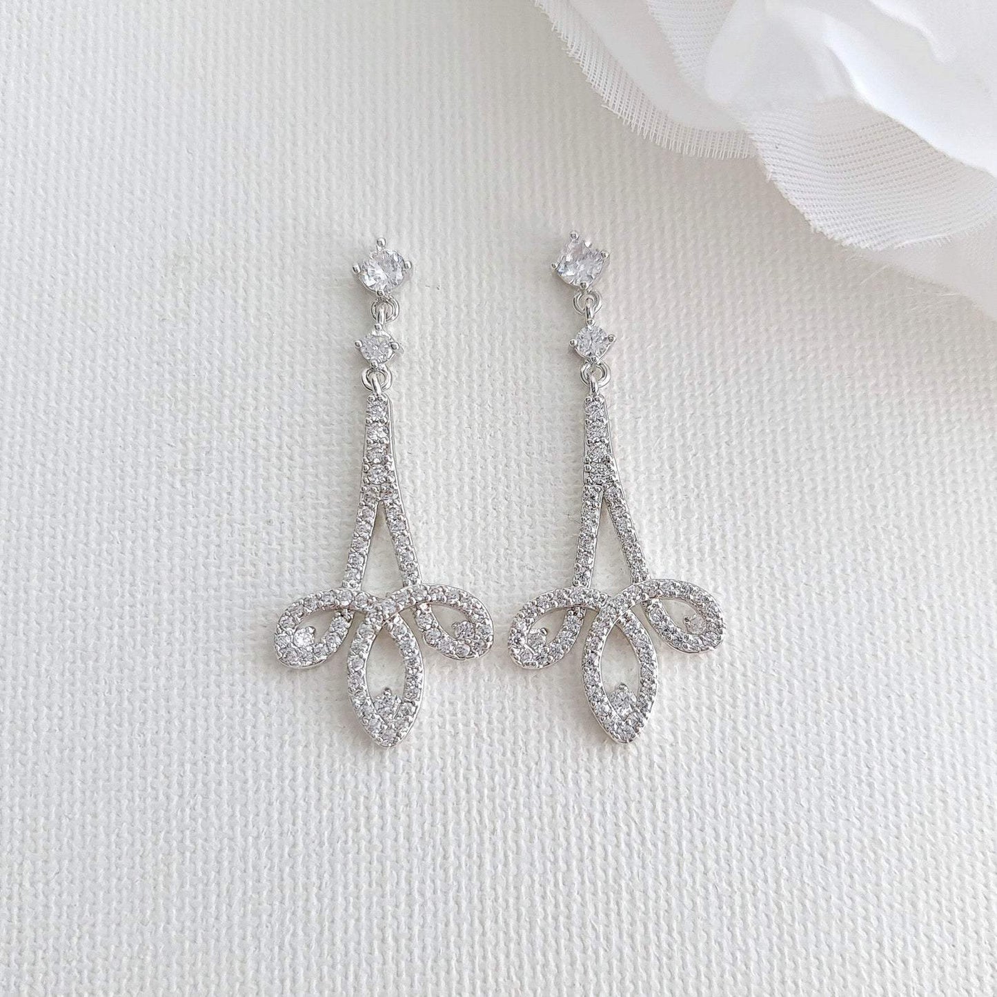 Silver & Cubic Zirconia Drop Earrings- Allison - PoetryDesigns