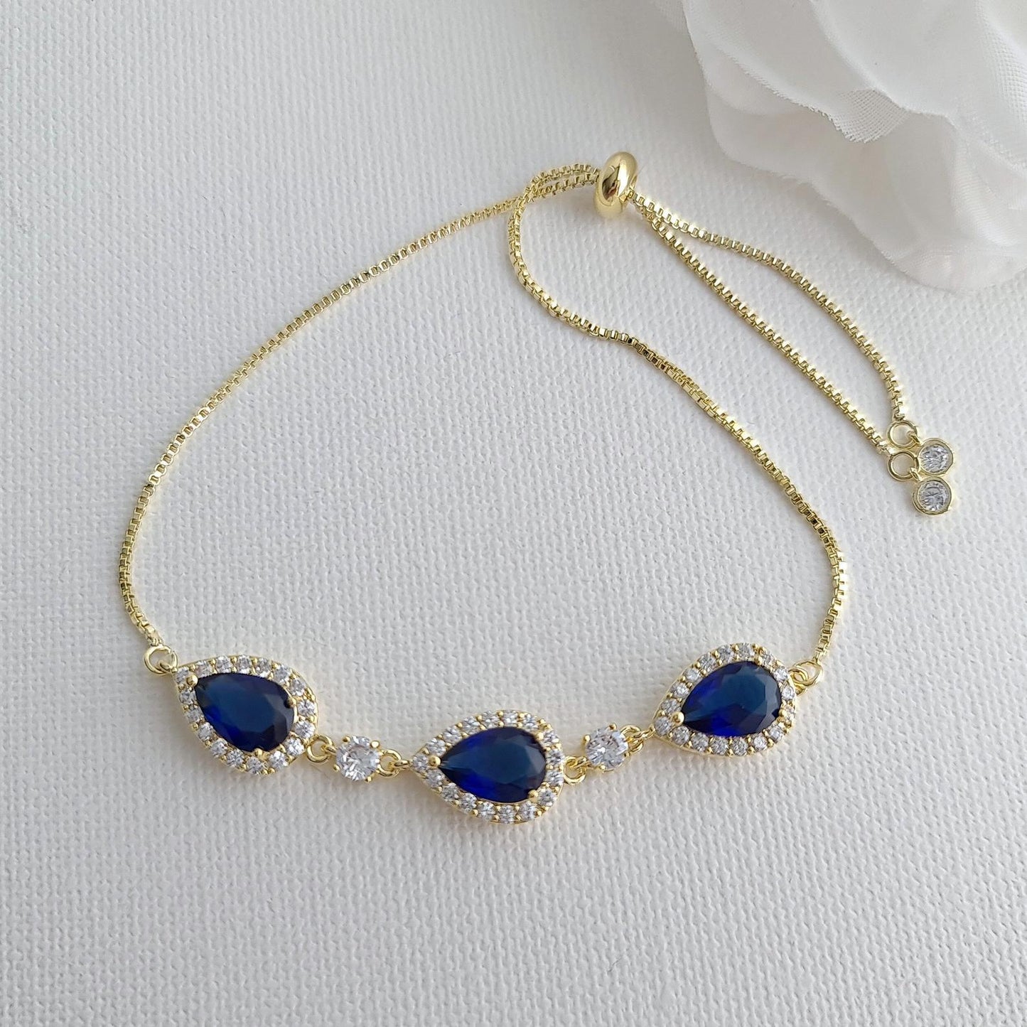 Bracelet in Sapphire Blue & Rose Gold for Bride & Bridesmaids-Aoi - PoetryDesigns