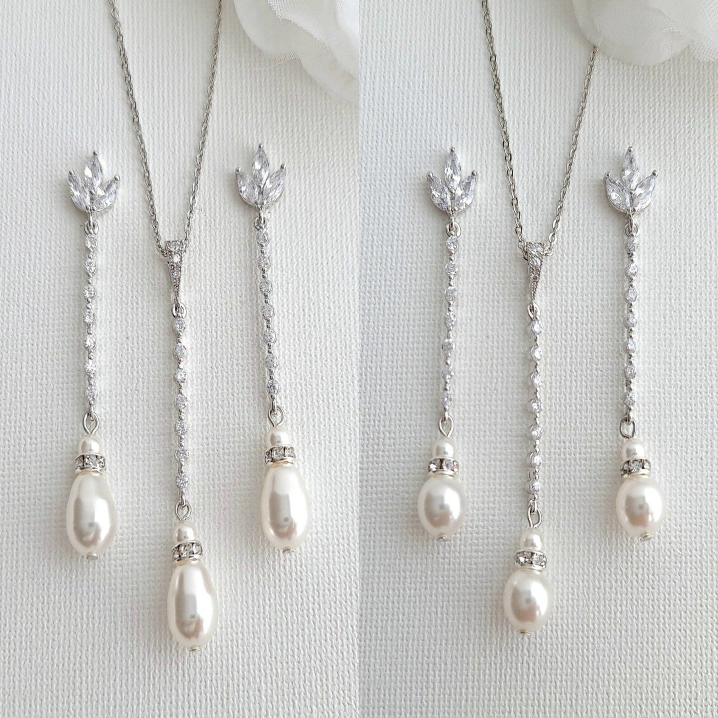 Ensemble collier et boucles d'oreilles longues en perles - Jodi