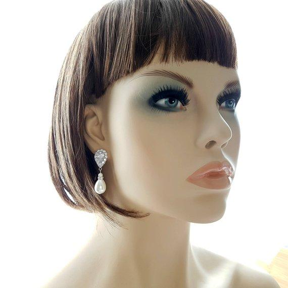 Pearl Drop Earrings on a Model- Poetry Designs