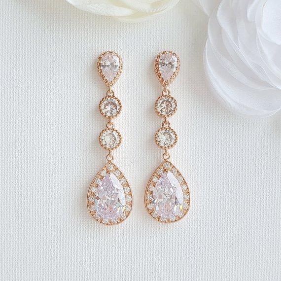 Rose Gold Long Earrings-Evana - PoetryDesigns