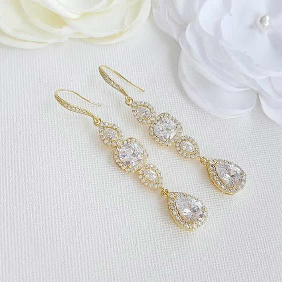 Cubic Zirconia Drop Earrings for Weddings- Gianna - PoetryDesigns