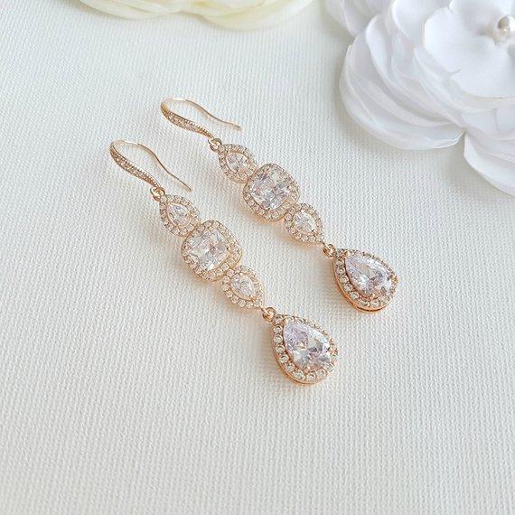 Gold Drop Earrings Weddings- Gianna - PoetryDesigns