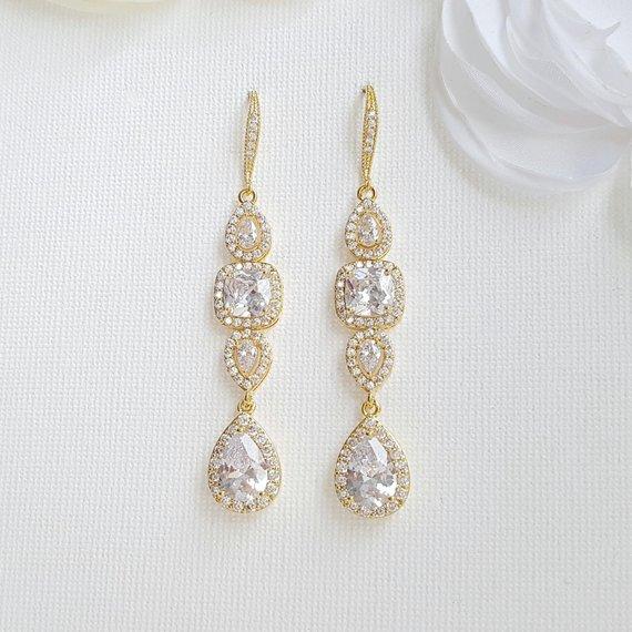 Cubic Zirconia Drop Earrings for Weddings- Gianna - PoetryDesigns