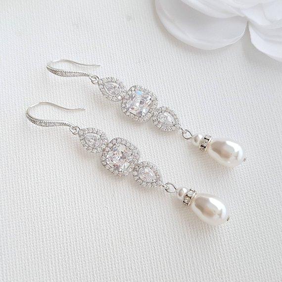 Rose Gold Pearl Drop Wedding Earrings-Gianna - PoetryDesigns