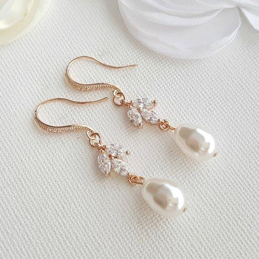 Dangle Pearl Earrings in Rose Gold-Leila - PoetryDesigns