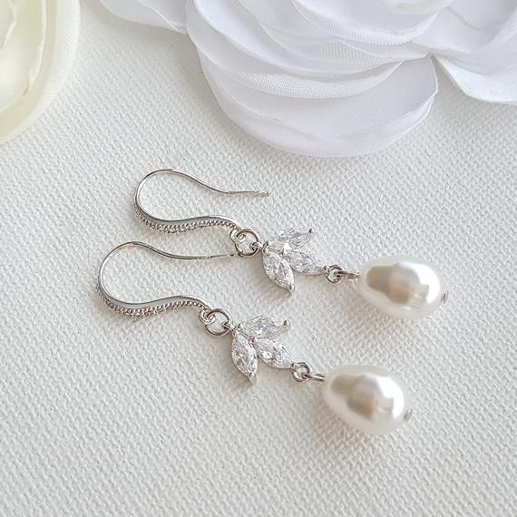 Dangle Pearl Earrings in Rose Gold-Leila - PoetryDesigns
