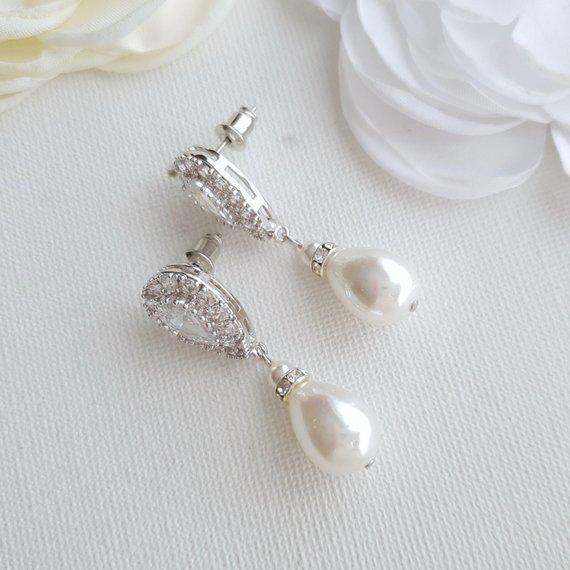 Pearl Drop Earrings in Silver for Brides- Poetry Designs