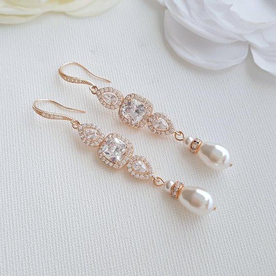 Gold Pearl Bridal Earrings- Gianna - PoetryDesigns