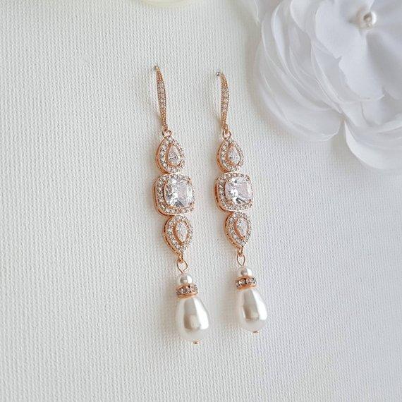 Gold Pearl Bridal Earrings- Gianna - PoetryDesigns