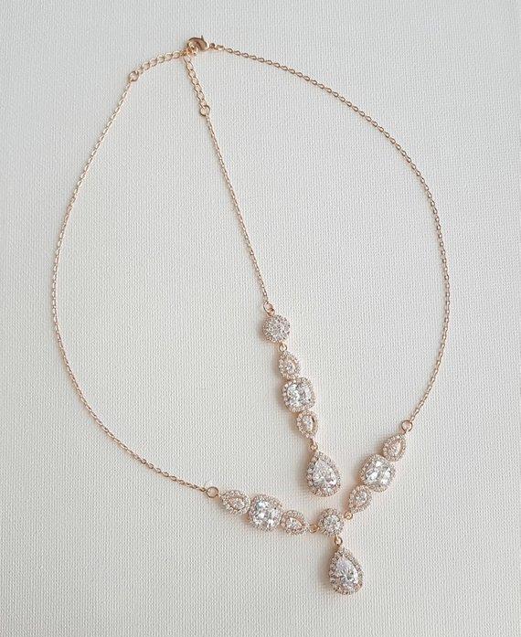 Rose Gold Crystal Backdrop Necklace- Gianna - PoetryDesigns