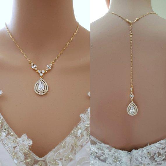 Gold Backdrop Necklace Weddings-Joni - PoetryDesigns