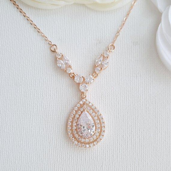 Rose gold Bridal Back Necklace -Joni