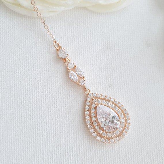 Rose gold Bridal Back Necklace -Joni