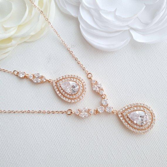 Gold Backdrop Necklace Weddings-Joni - PoetryDesigns