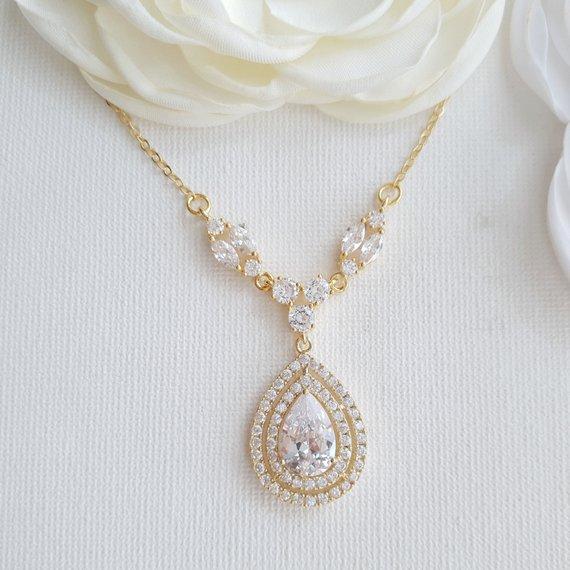 Gold Backdrop Necklace Weddings-Joni - PoetryDesigns