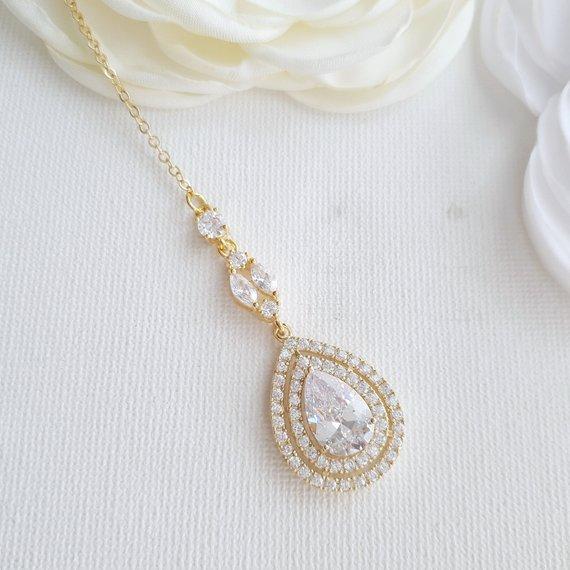 Gold Backdrop Necklace Weddings-Joni - PoetryDesigns