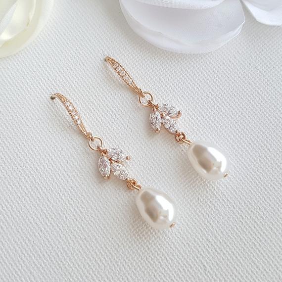 Dangle Pearl Earrings in Rose Gold-Leila - PoetryDesigns