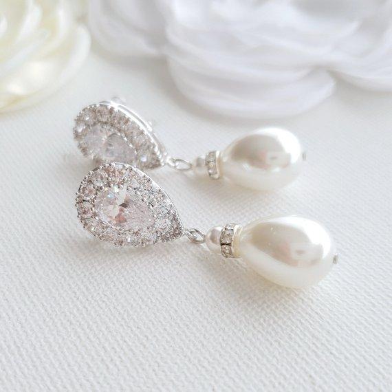 Cubic Zirconia & Pearl Drop Earrings- Poetry Designs
