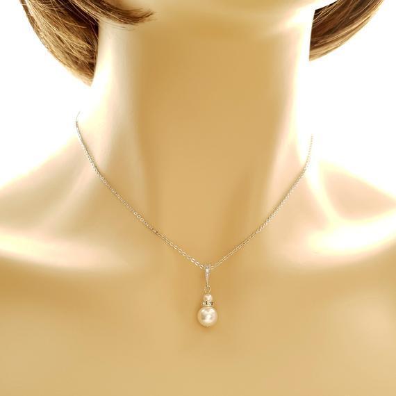 Silver Bridesmaid Pearl Necklace- Ava - PoetryDesigns