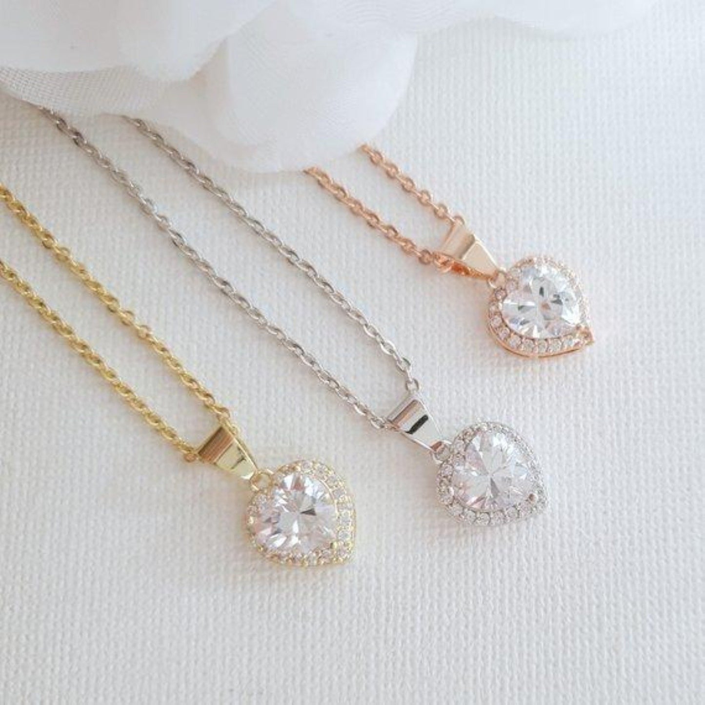 Rose Gold Bridesmaids Jewelry Set with Heart Stud Earrings & Necklace-Diana - PoetryDesigns