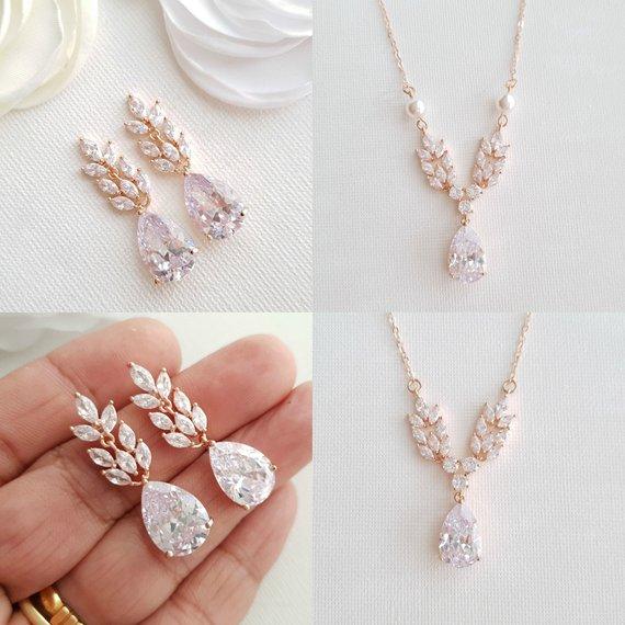Silver Cubic Zirconia Leaf Earrings-Willow - PoetryDesigns