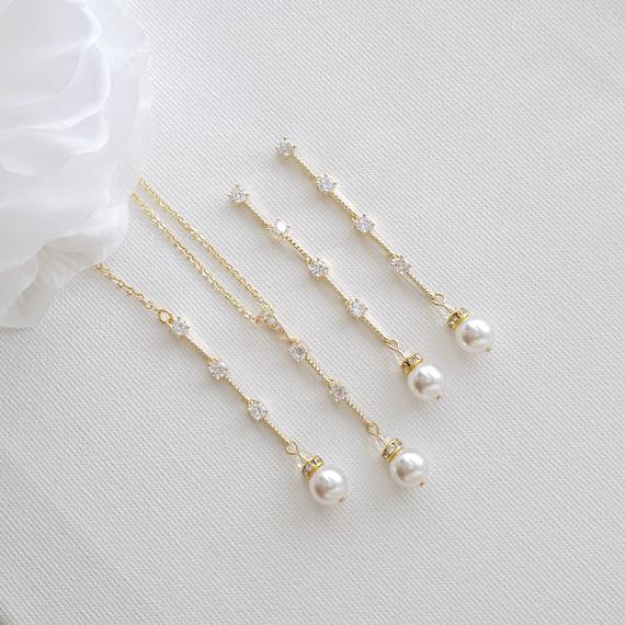 Slim Necklace Earring Bridal Jewelry Set- Ginger - PoetryDesigns