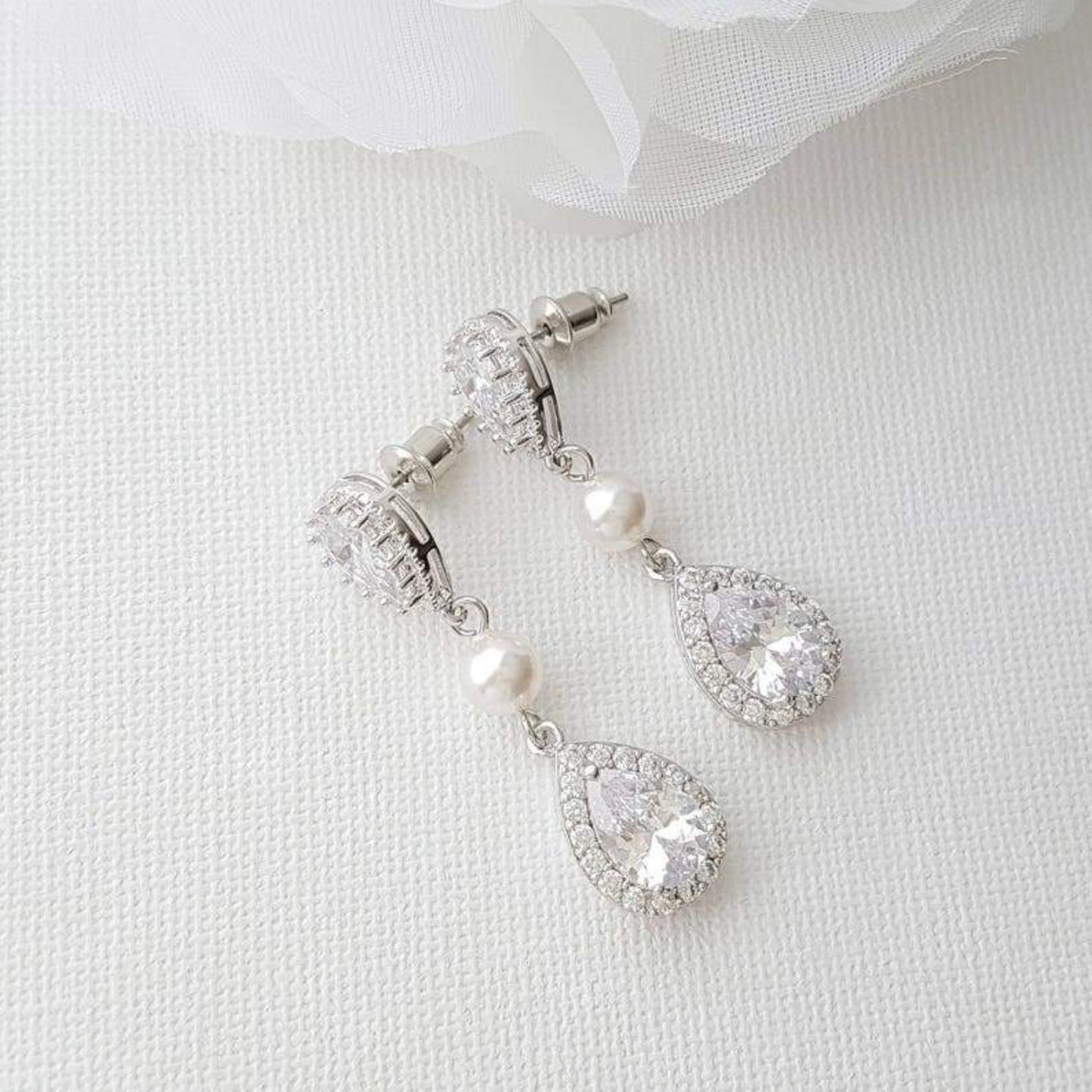 Small Pearl and Crystal Earring Necklace Set- Emma