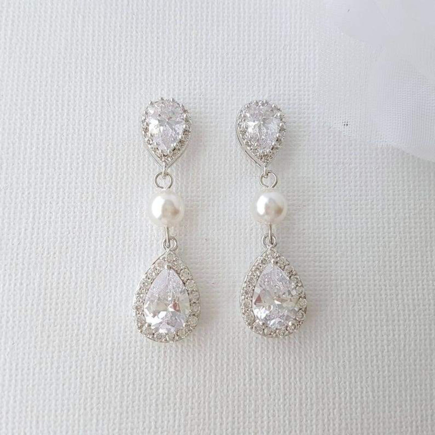 Small Pearl and Crystal Earring Necklace Set- Emma
