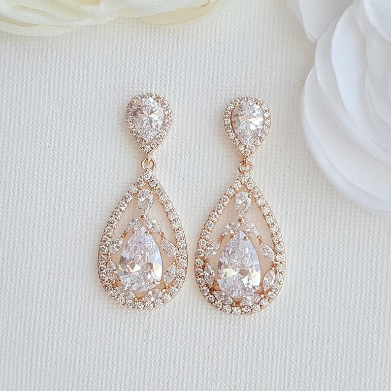 Bridal Drop Earrings-Esther - PoetryDesigns