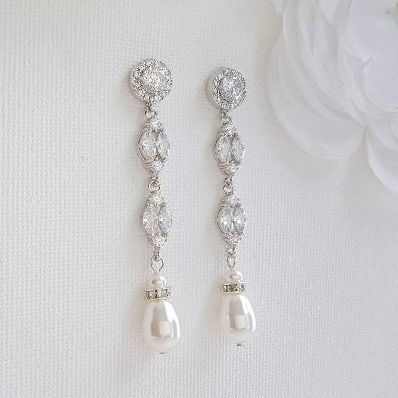 Long Clip on Earrings and Necklace Set for Weddings-Hayley - PoetryDesigns