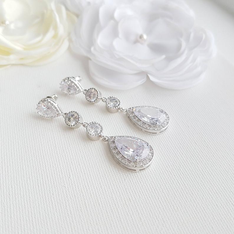 Long Bride Earrings Silver-Evana