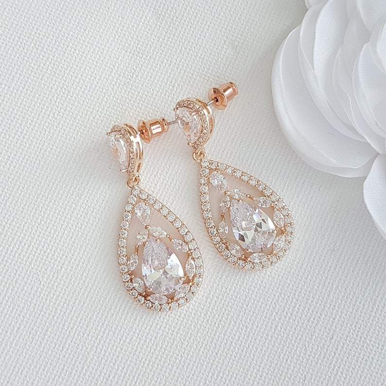 Gold Plated Drop Earrings for Wedding-Esther - PoetryDesigns