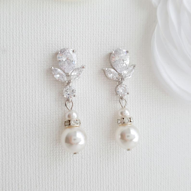 Pearl Bridal Earrings Silver- Nicole