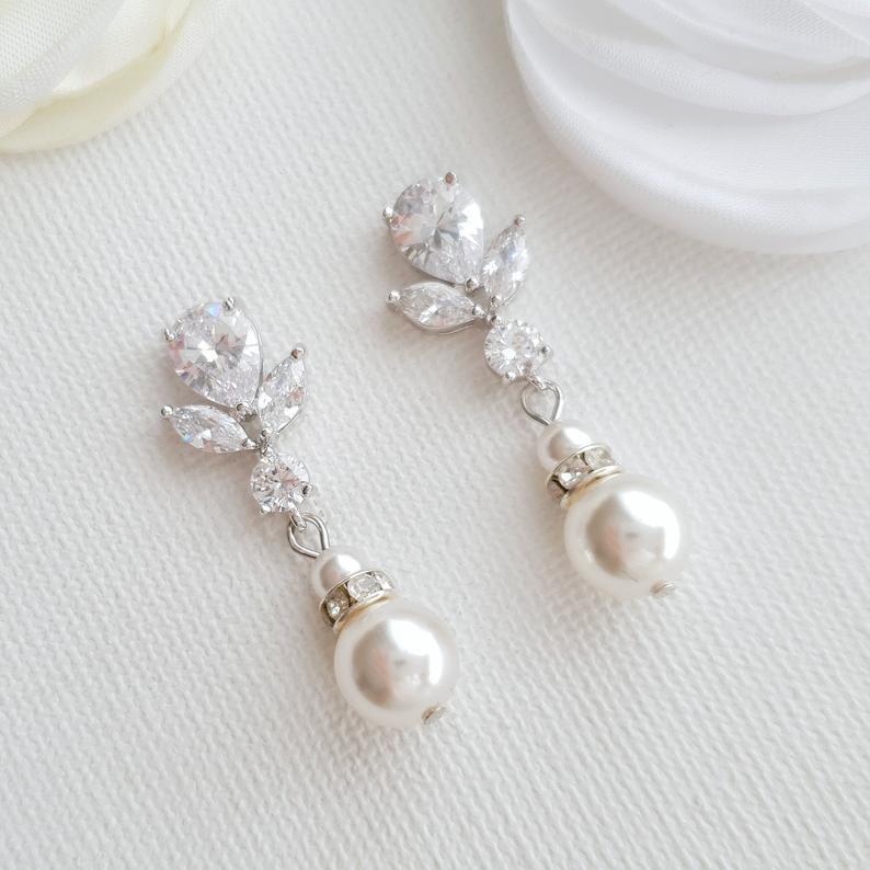 Pearl Bridal Earrings Silver- Nicole