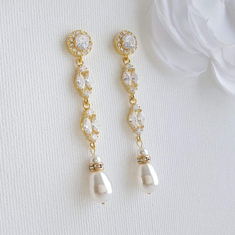 Long Clip on Earrings and Necklace Set for Weddings-Hayley - PoetryDesigns