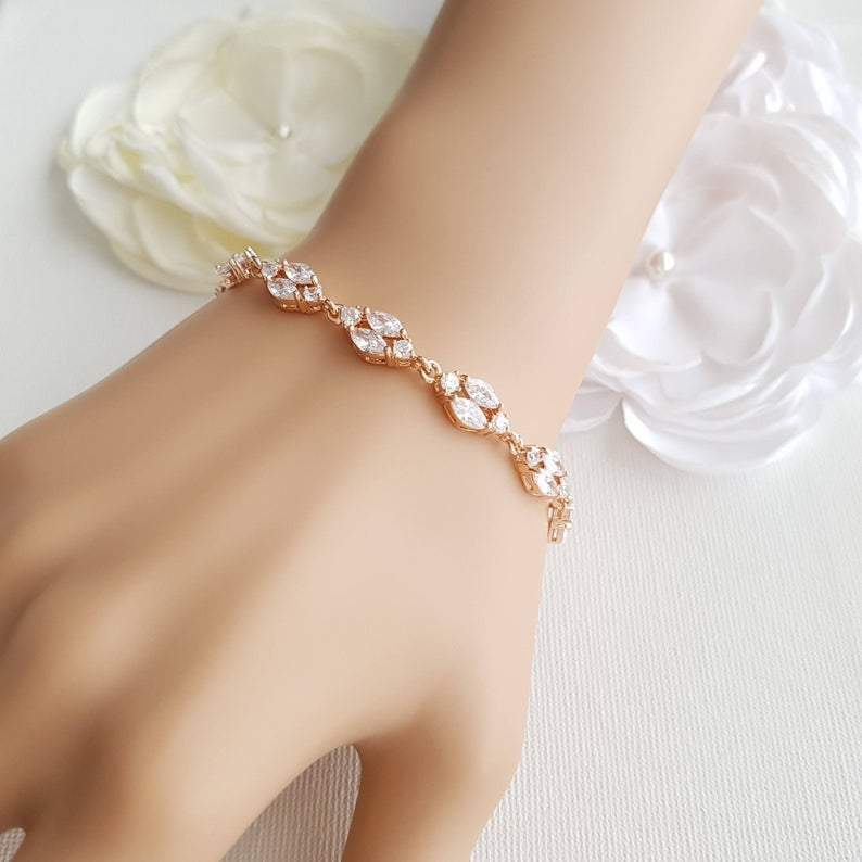 Dainty Rose Gold Crystal Bracelet for Weddings and Brides-Hayley - PoetryDesigns