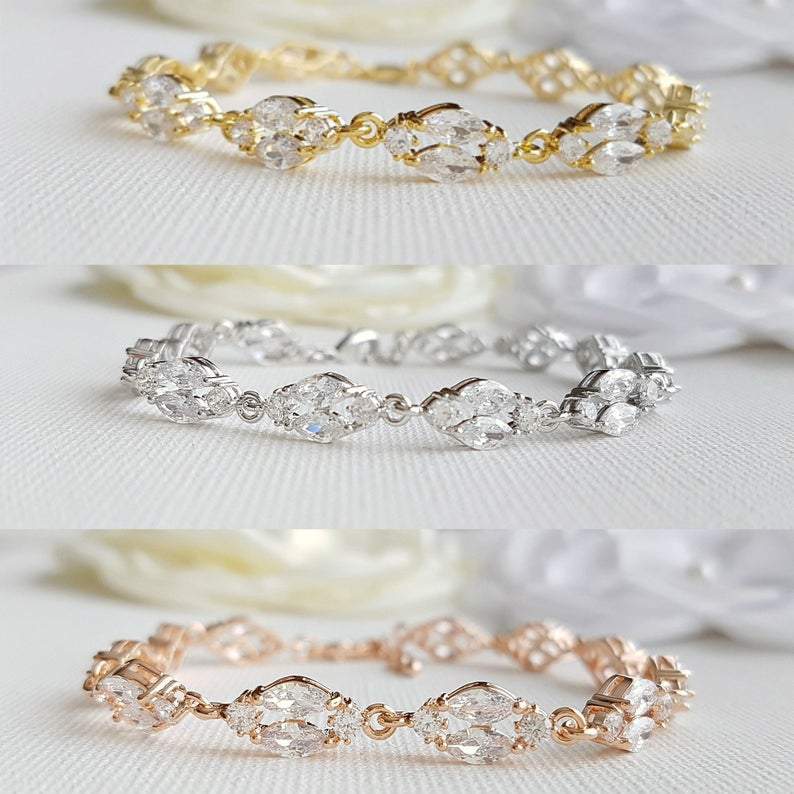 Dainty Rose Gold Crystal Bracelet for Weddings and Brides-Hayley - PoetryDesigns